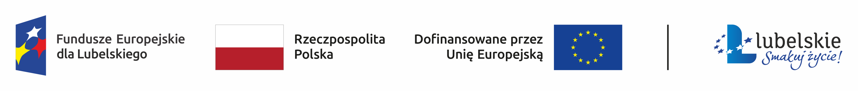 Zestawienie znaków: Fundusze Europejskie dla Lubelskiego, Rzeczpospolita Polska, Unia Europejska, Lubelskie Smakuj Życie